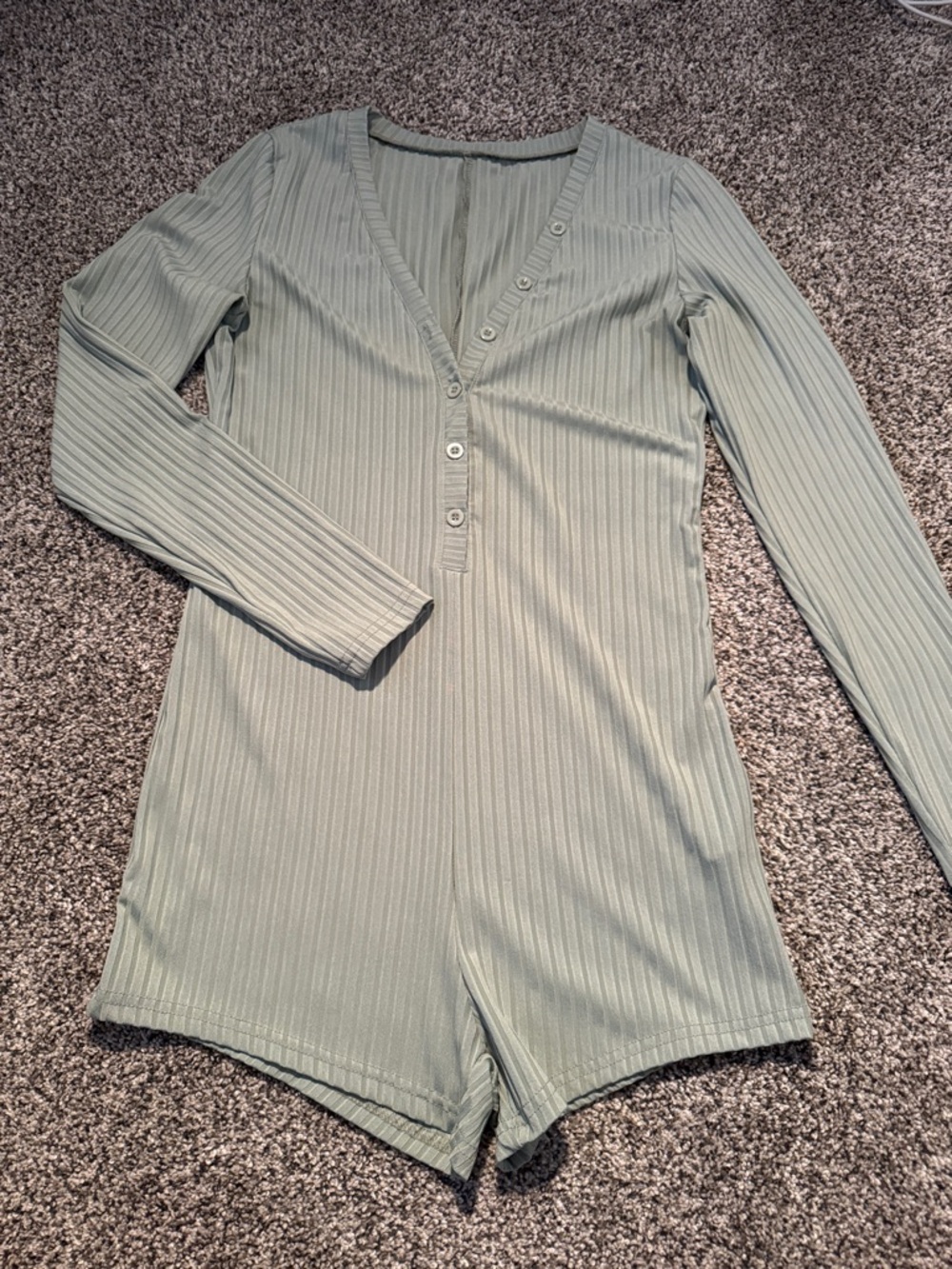 Long Sleeve Ribbed Romper in Sage Green